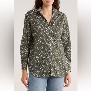 Frank & Eileen‎ Joedy Boyfriend Button-Up Shirt GREEN MESSY HEARTS NEW SZ XS